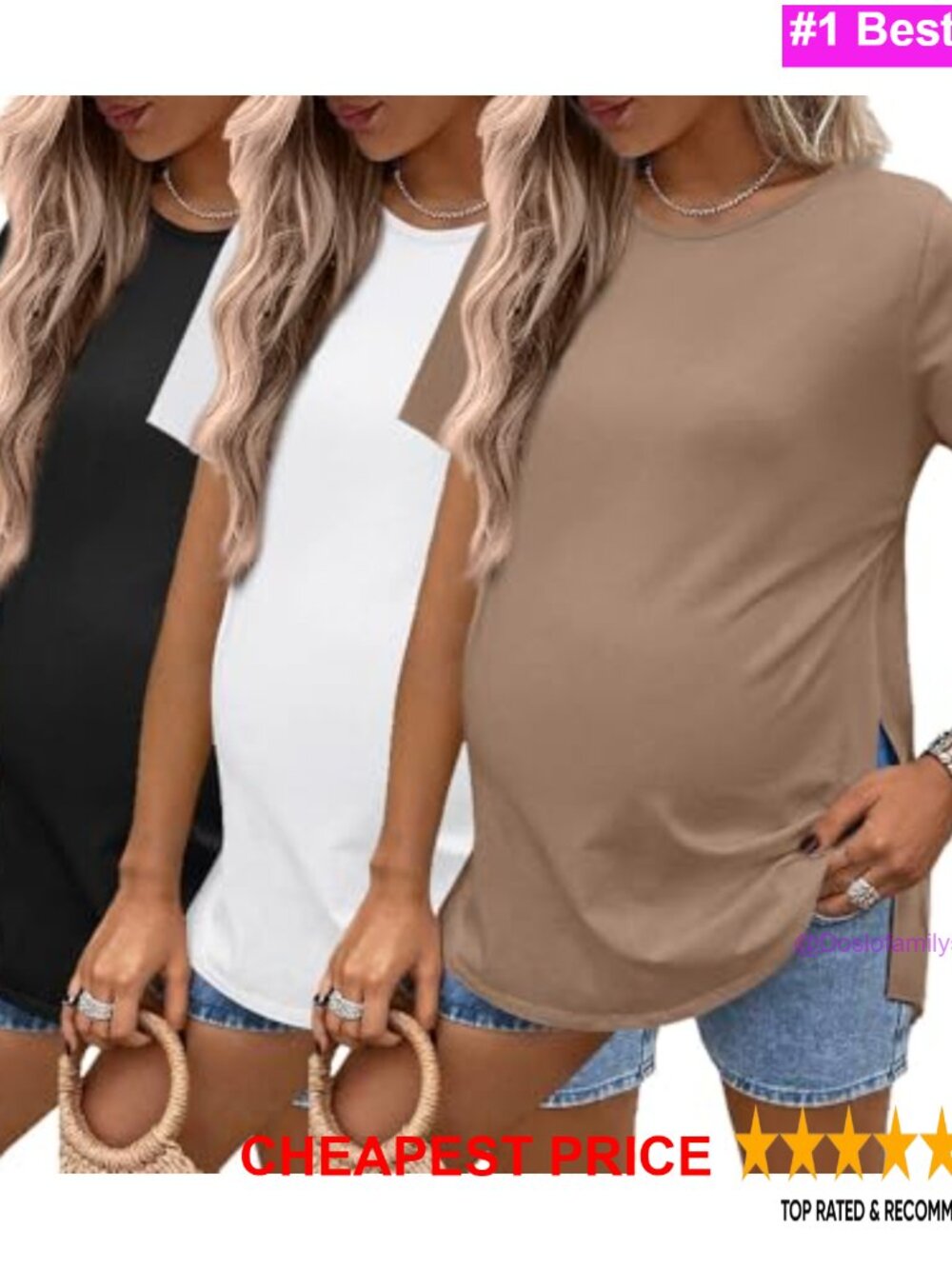Ekouaer 3 Pack Maternity Short Sleeve Tops Pregnancy Shirts